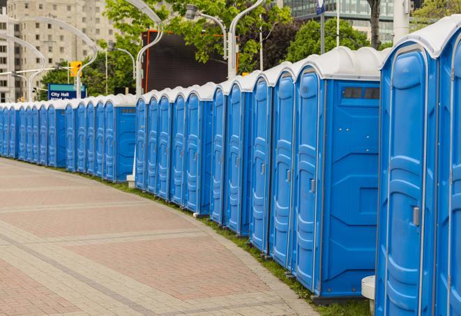 Seasonal porta potty units set up at a Salem, Oregon venue